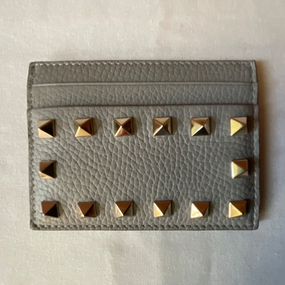 NEW Valentino Garavani Grey Leather Silver RockStud Cards Holder NWT - Picture 13 of 14